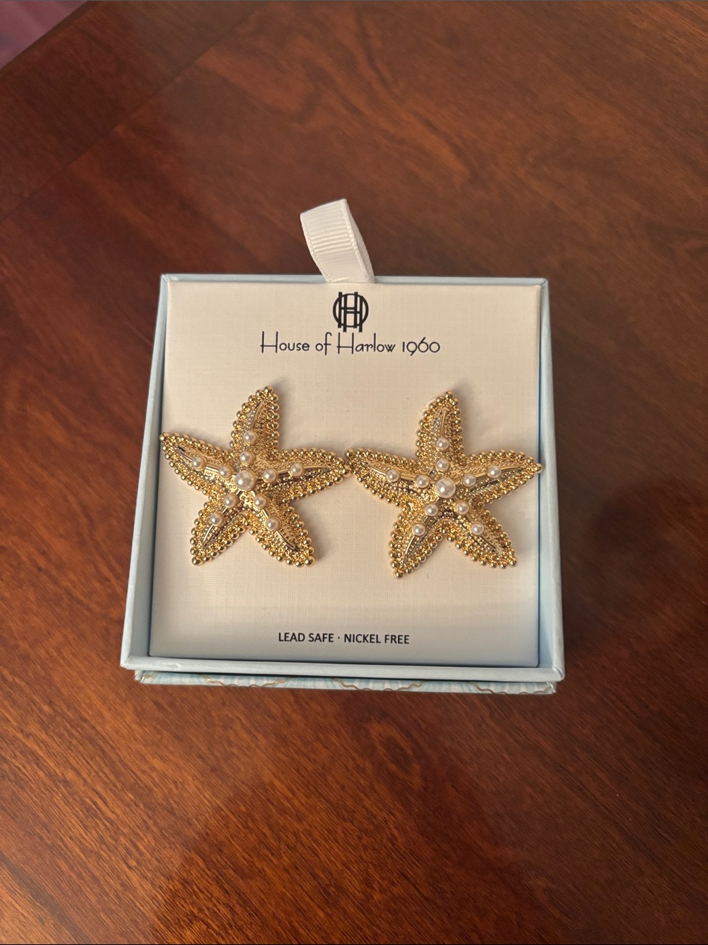 House of Harlow 1960 Gold Starfish Earrings with Pearls
